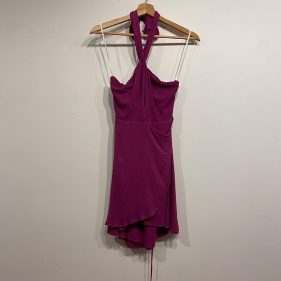 Lulus Matinee Flirty Twisted Halter Keyhole Sleeveless Mini Dress in Magenta XS - Picture 2 of 6